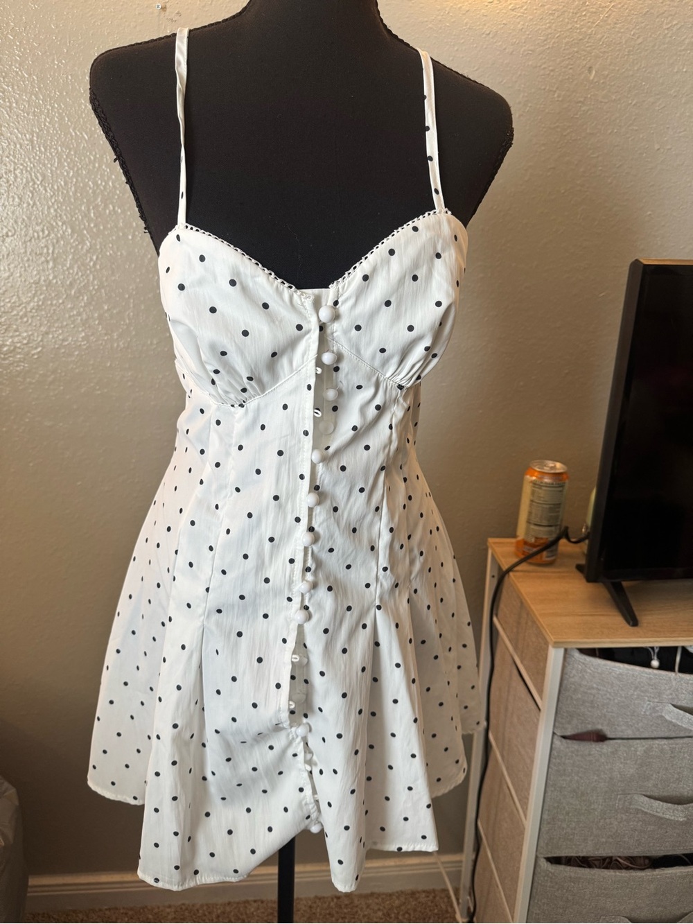 White Polka Dot Button-Front Sundress